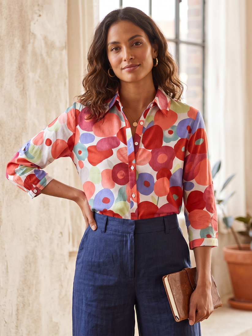 Women’s Floral Blouse Long Sleeve Relaxed Fit Style 2