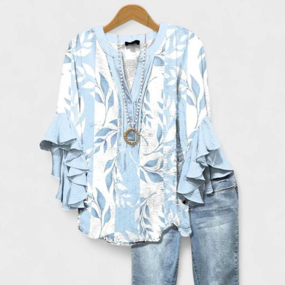Women’s Floral Blouse Ruffle Sleeves V-Neck Style 2
