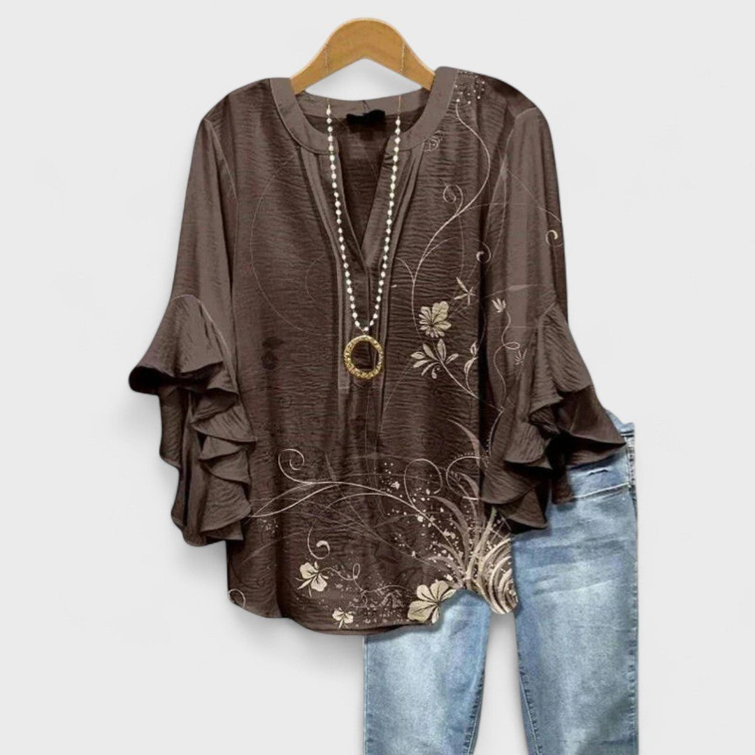 Women’s Floral Blouse Ruffle Sleeves V-Neck Style 4