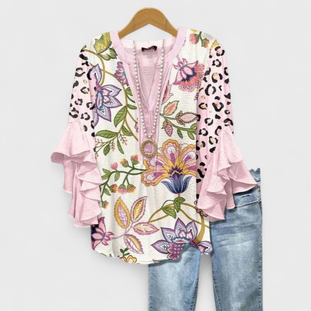 Women’s Floral Blouse Ruffle Sleeves V-Neck Style 8