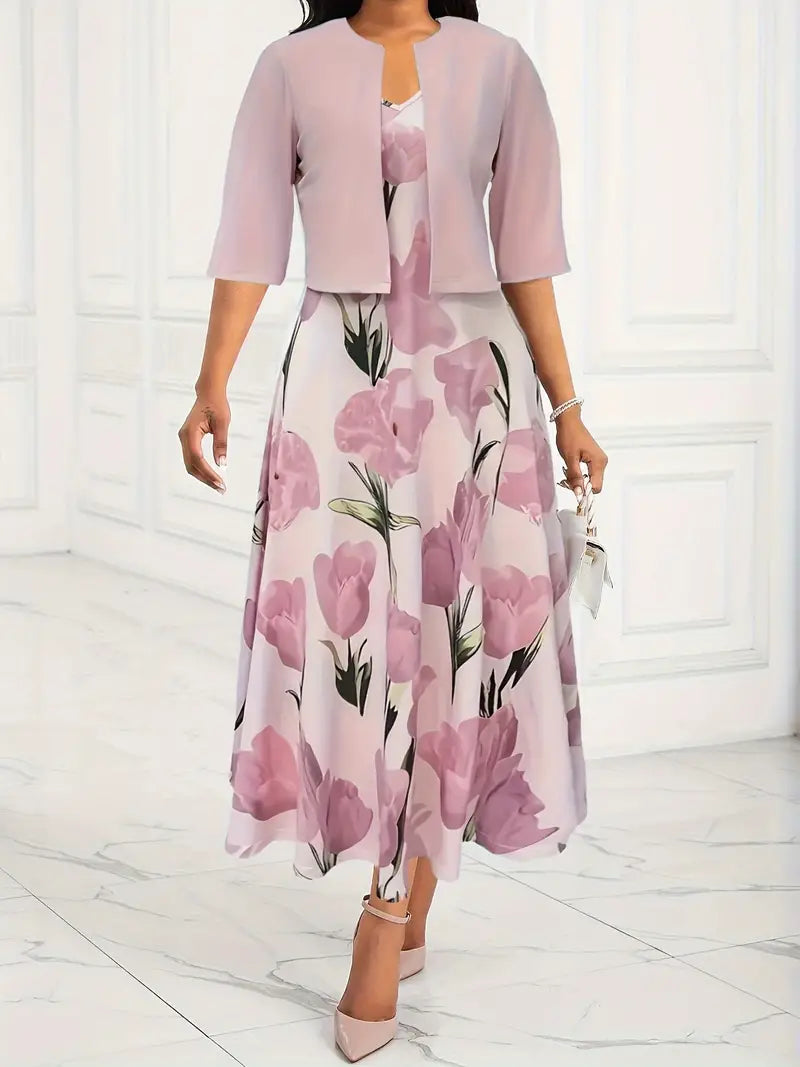 Women’s Floral Maxi Dress Coordinated Two-Piece Set for Elegant Occasions 0