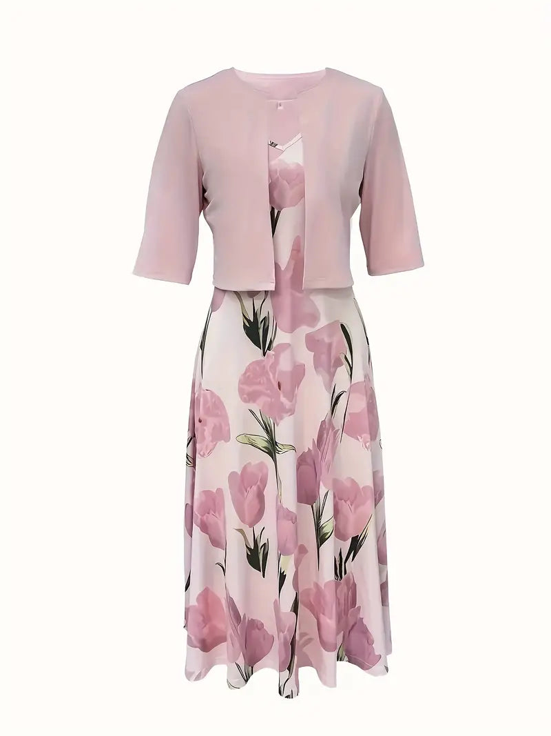Women’s Floral Maxi Dress Coordinated Two-Piece Set for Elegant Occasions 1