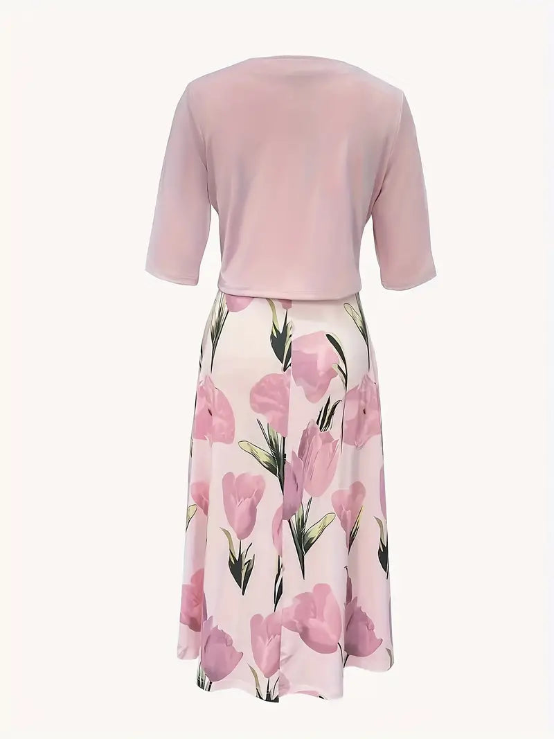 Women’s Floral Maxi Dress Coordinated Two-Piece Set for Elegant Occasions 2