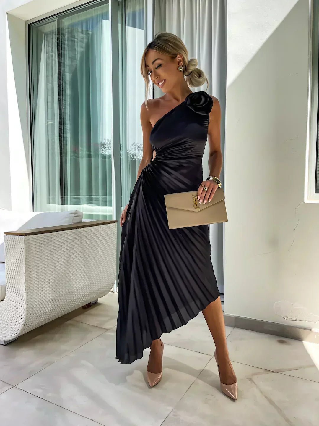 Women’s Floral Maxi Dress Elegant One Shoulder Design 4