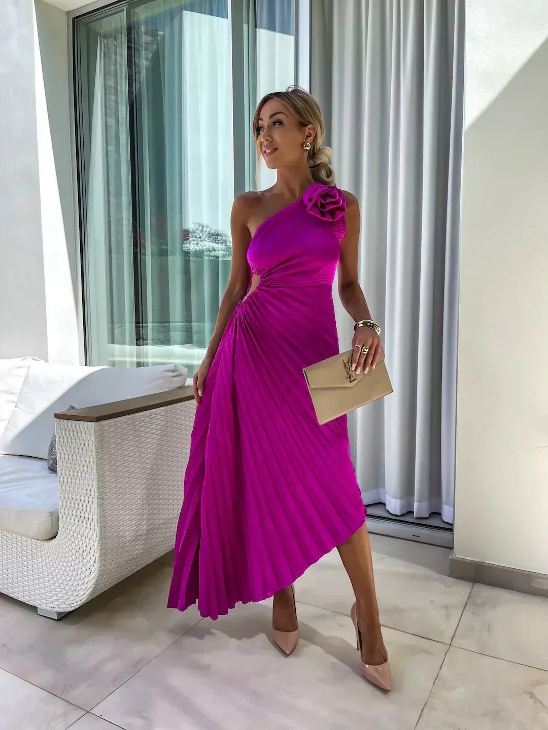 Women’s Floral Maxi Dress Elegant One Shoulder Design 6