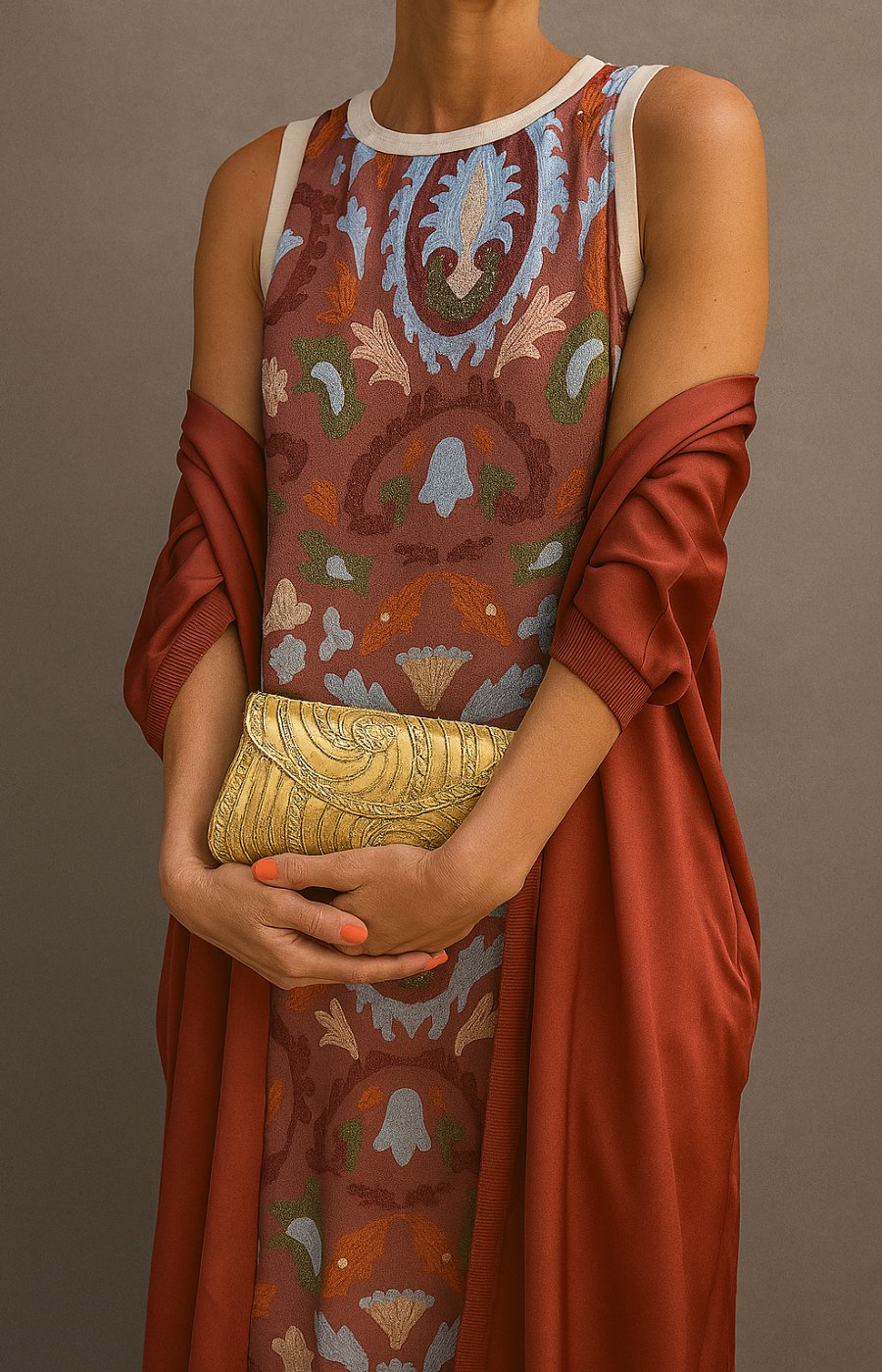 Women’s Floral Maxi Dress Elegant Sleeveless Design with Matching Shawl 1