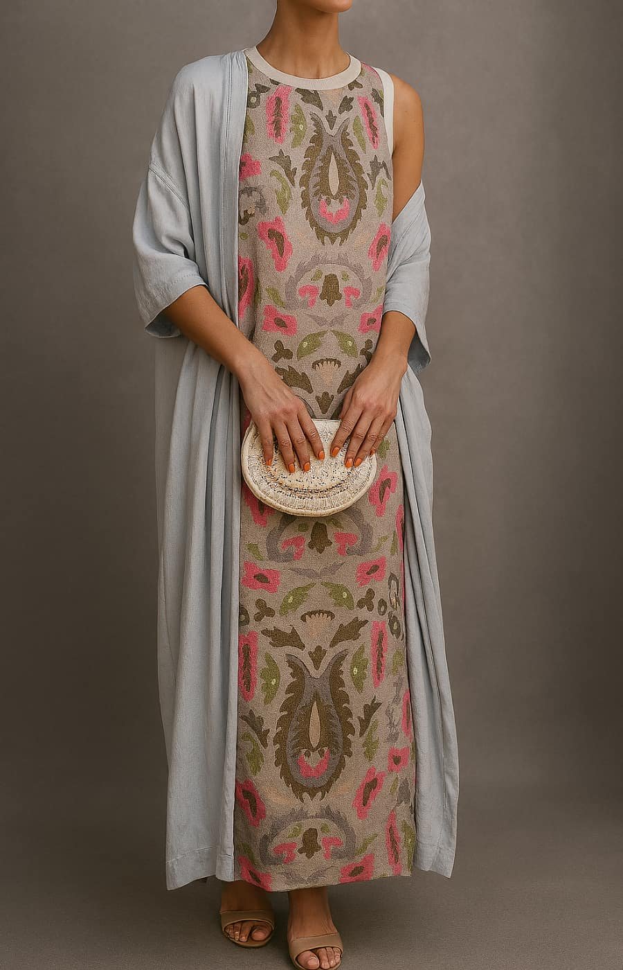 Women’s Floral Maxi Dress Elegant Sleeveless Design with Matching Shawl 2