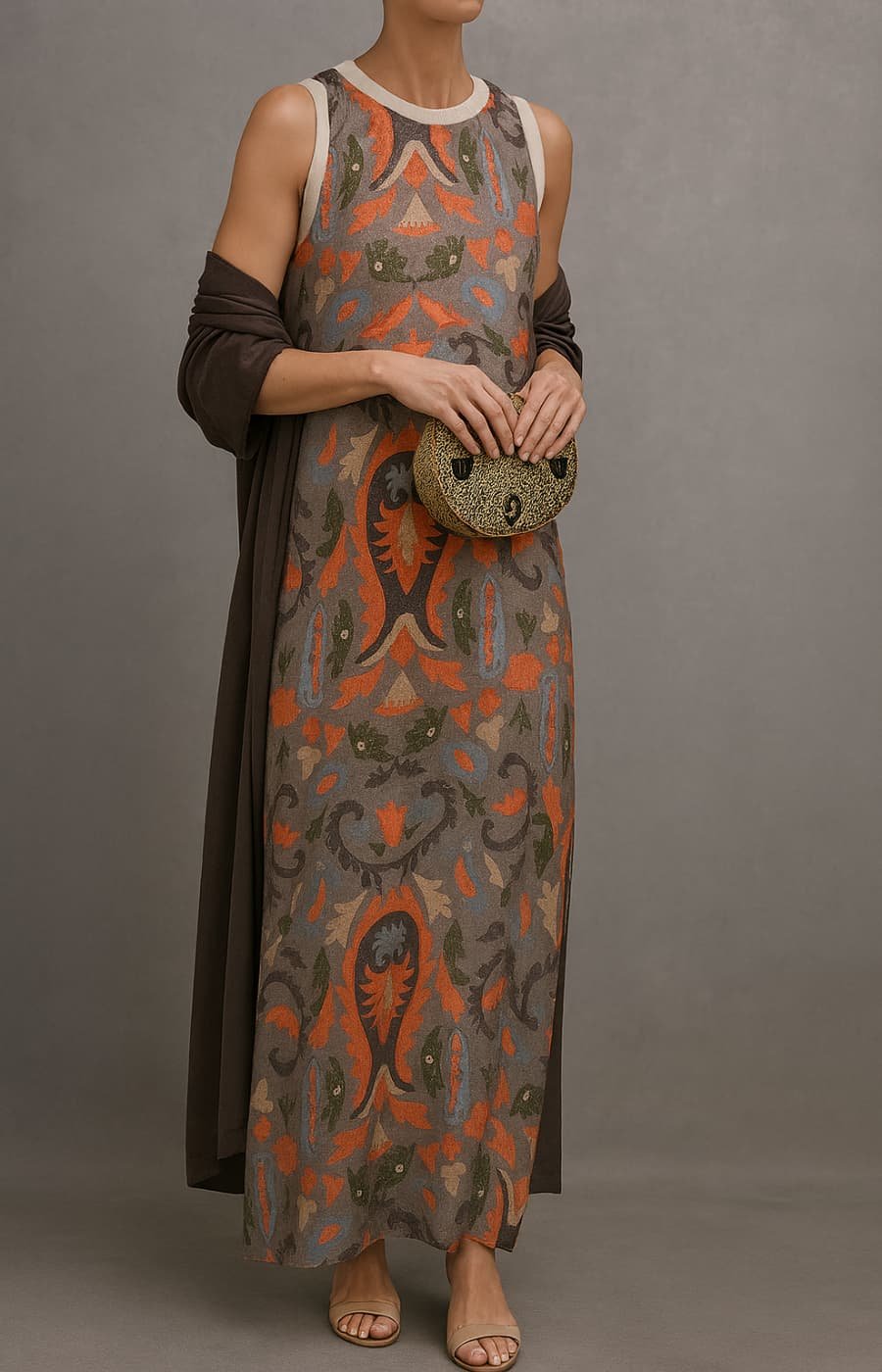 Women’s Floral Maxi Dress Elegant Sleeveless Design with Matching Shawl 3