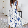 Women’s Floral Maxi Dress Elegant Sleeveless V-Neck Summer Style 0