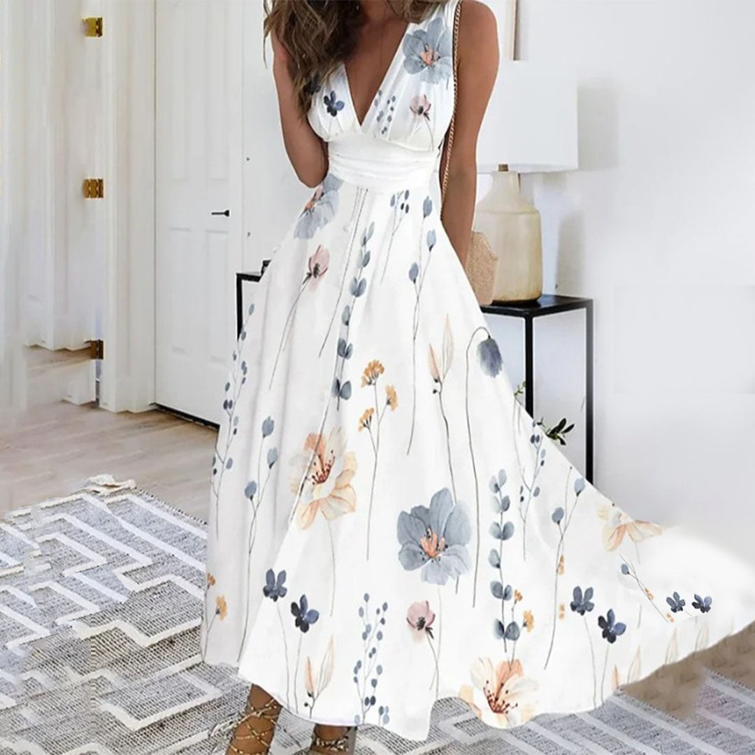Women’s Floral Maxi Dress Elegant Sleeveless V-Neck Summer Style 2