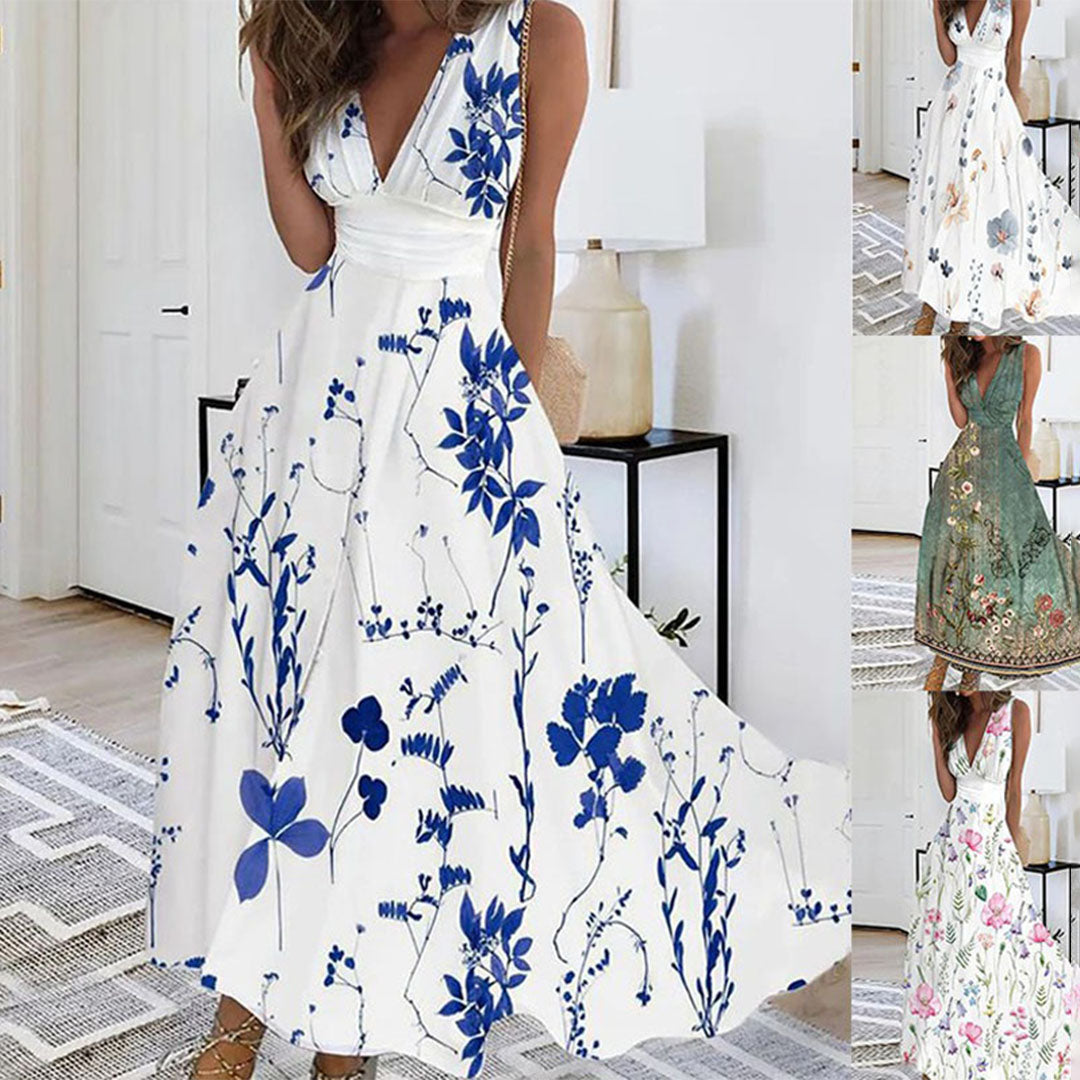 Women’s Floral Maxi Dress Elegant Sleeveless V-Neck Summer Style 3