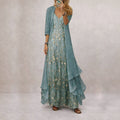 Women’s Floral Maxi Dress Elegant V-Neck Design 0