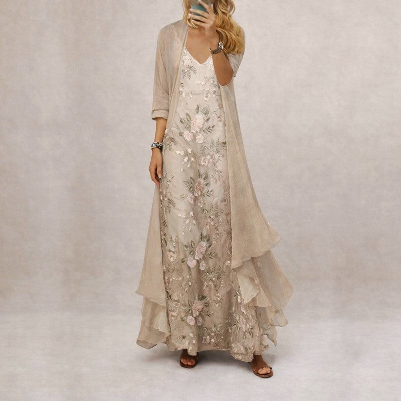 Women’s Floral Maxi Dress Elegant V-Neck Design 1
