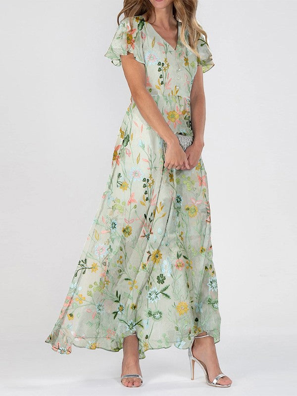 Women’s Floral Maxi Dress Elegant V Neck Summer Style 0