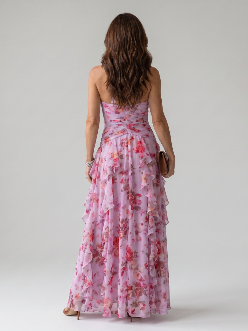 Women’s Floral Maxi Dress Halter Neck with Ruched Bodice 3