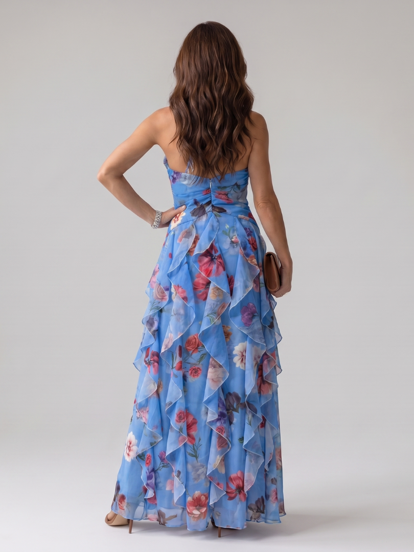 Women’s Floral Maxi Dress Halter Neck with Ruched Bodice 6