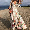 Women’s Floral Maxi Dress Long Sleeve Bohemian Style 0