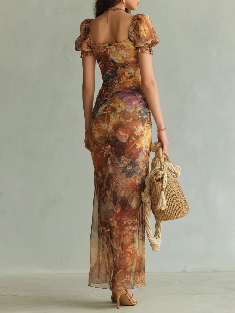 Women’s Floral Maxi Dress Ruffle Sweetheart Chiffon Summer Style 1
