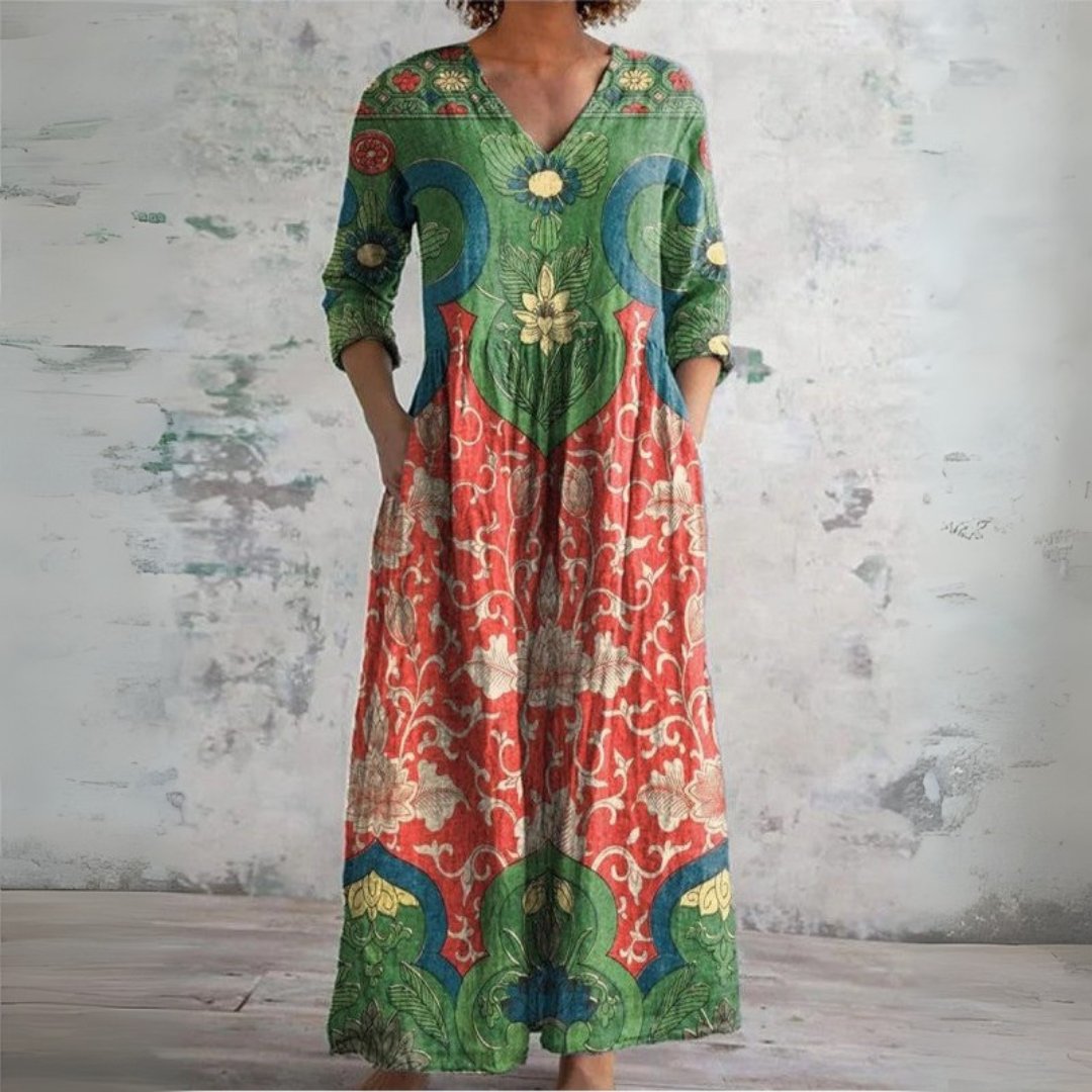 Women’s Floral Maxi Dress V-Neck Bohemian Style 0