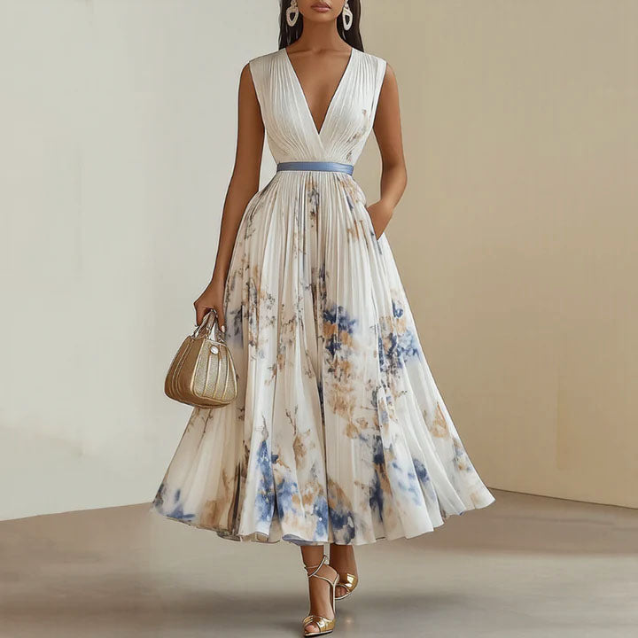 Women’s Floral Midi Dress Elegant Pleated Design for Summer 0