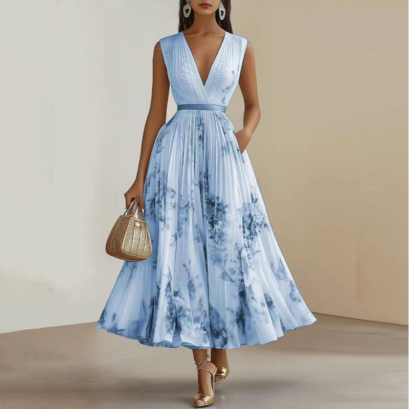 Women’s Floral Midi Dress Elegant Pleated Design for Summer 1