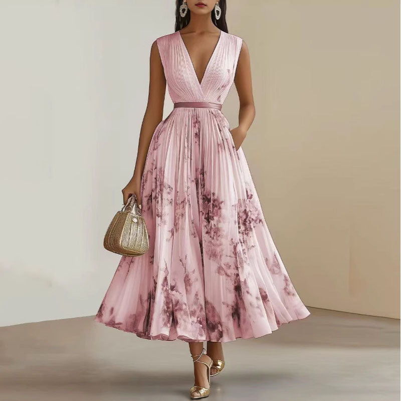 Women’s Floral Midi Dress Elegant Pleated Design for Summer 2