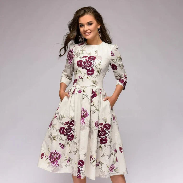Women’s Floral Midi Dress Flowing Elegance for Summer Style 0