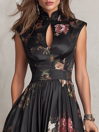 Women’s Floral Midi Dress Keyhole Collar Satin Design 3