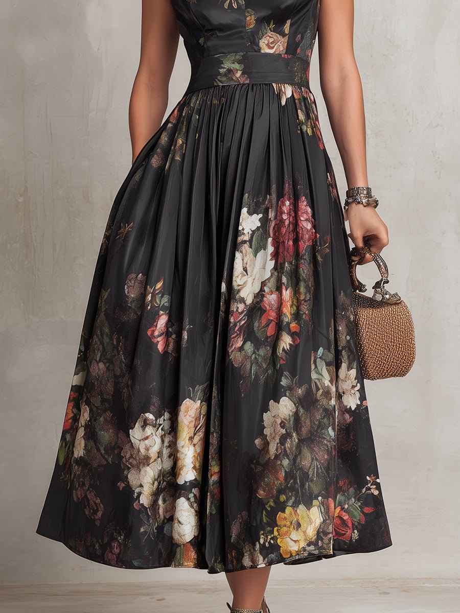 Women’s Floral Midi Dress Keyhole Collar Satin Design 4