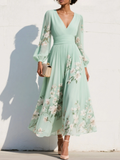 Women’s Floral Midi Dress Lightweight Chiffon with V-Neck Design 0