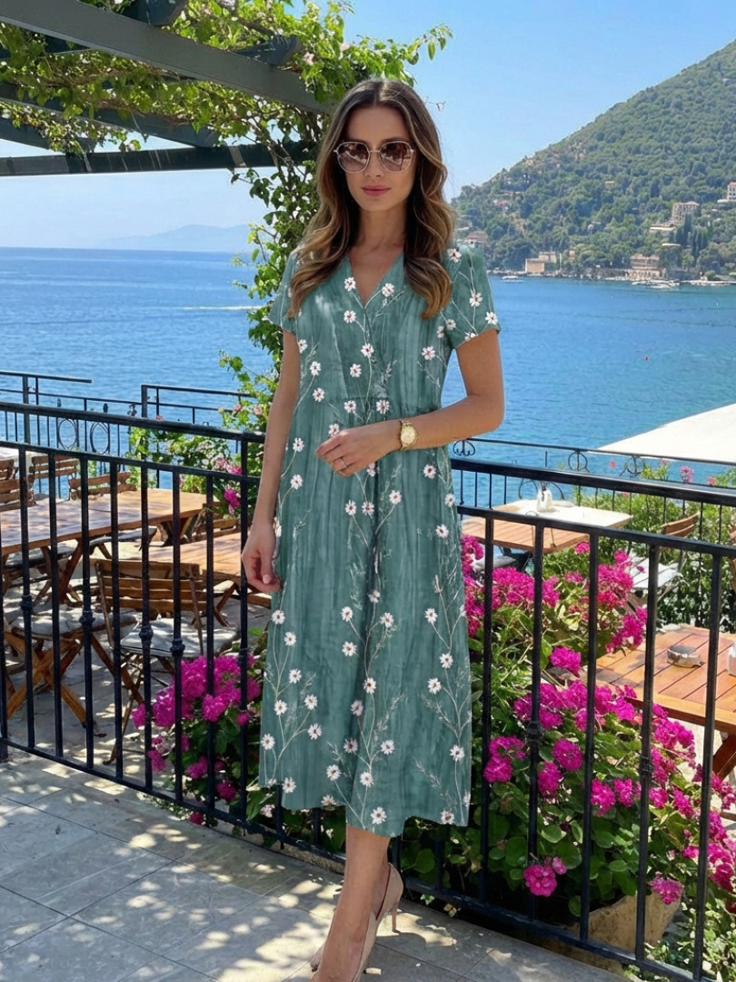 Women’s Floral Midi Dress Lightweight Short Sleeve Relaxed Fit 3