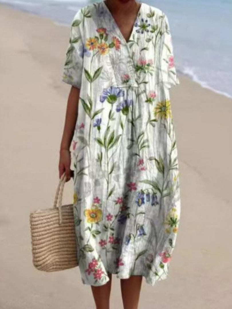 Women’s Floral Midi Dress Lightweight Short Sleeve Relaxed Fit 4