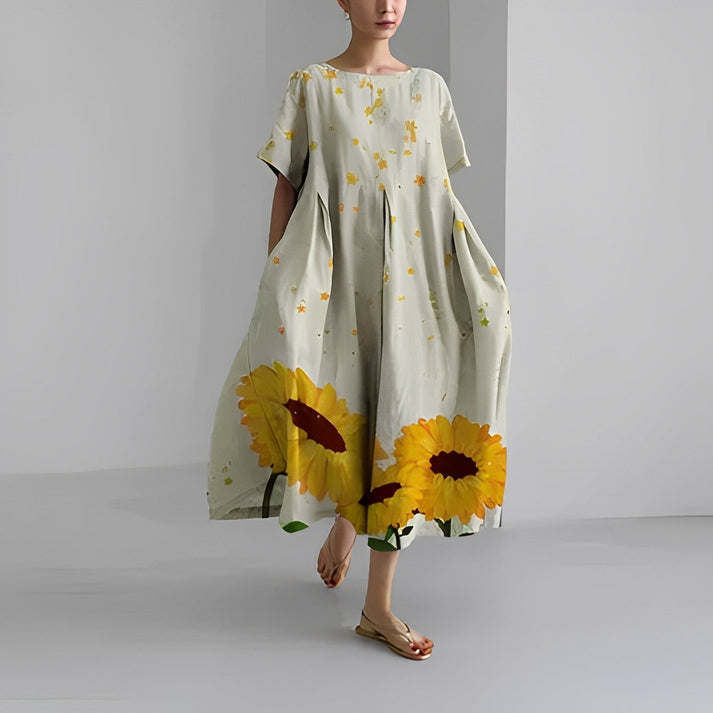 Women’s Floral Midi Dress Relaxed Fit Summer Style 3