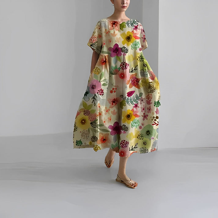 Women’s Floral Midi Dress Relaxed Fit Summer Style 4