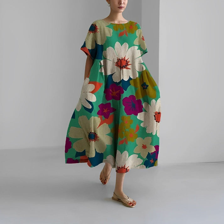 Women’s Floral Midi Dress Relaxed Fit Summer Style 5
