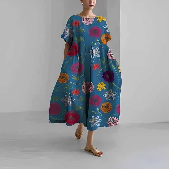 Women’s Floral Midi Dress Relaxed Fit Summer Style 6