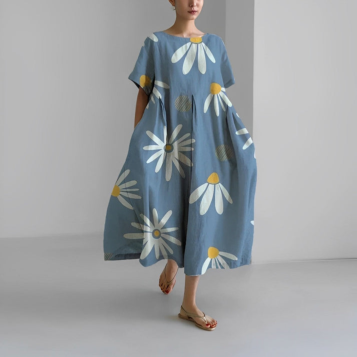 Women’s Floral Midi Dress Relaxed Fit Summer Style 9