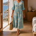 Women’s Floral Midi Dress Relaxed Fit with Notched Neckline 0