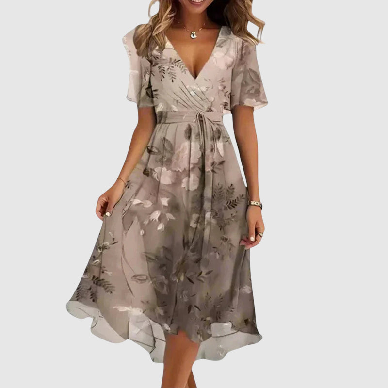 Women’s Floral Midi Dress V-Neck Design for Casual Outings 1