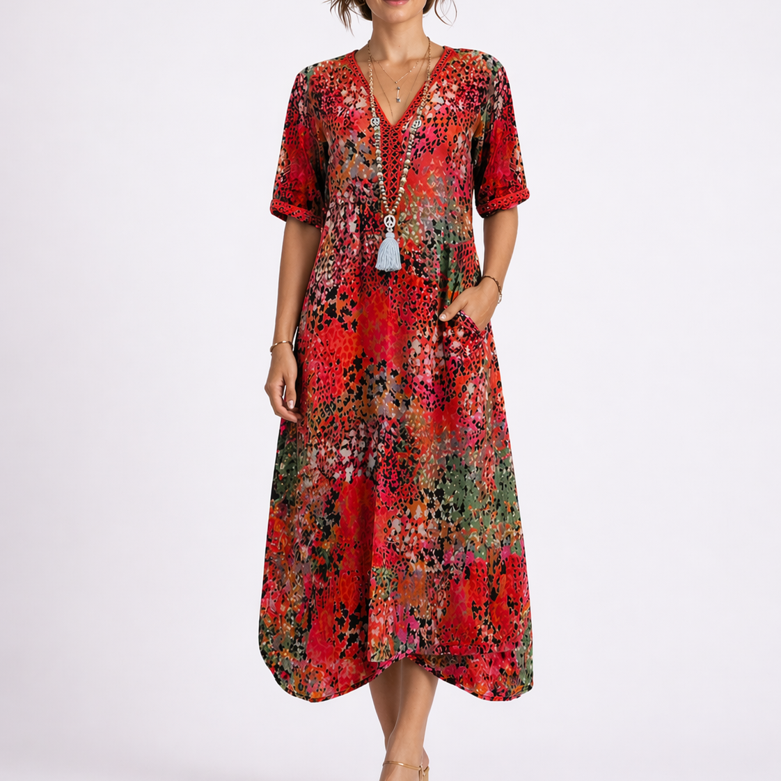 Women’s Floral Midi Dress V-Neck Lightweight Summer Style 0