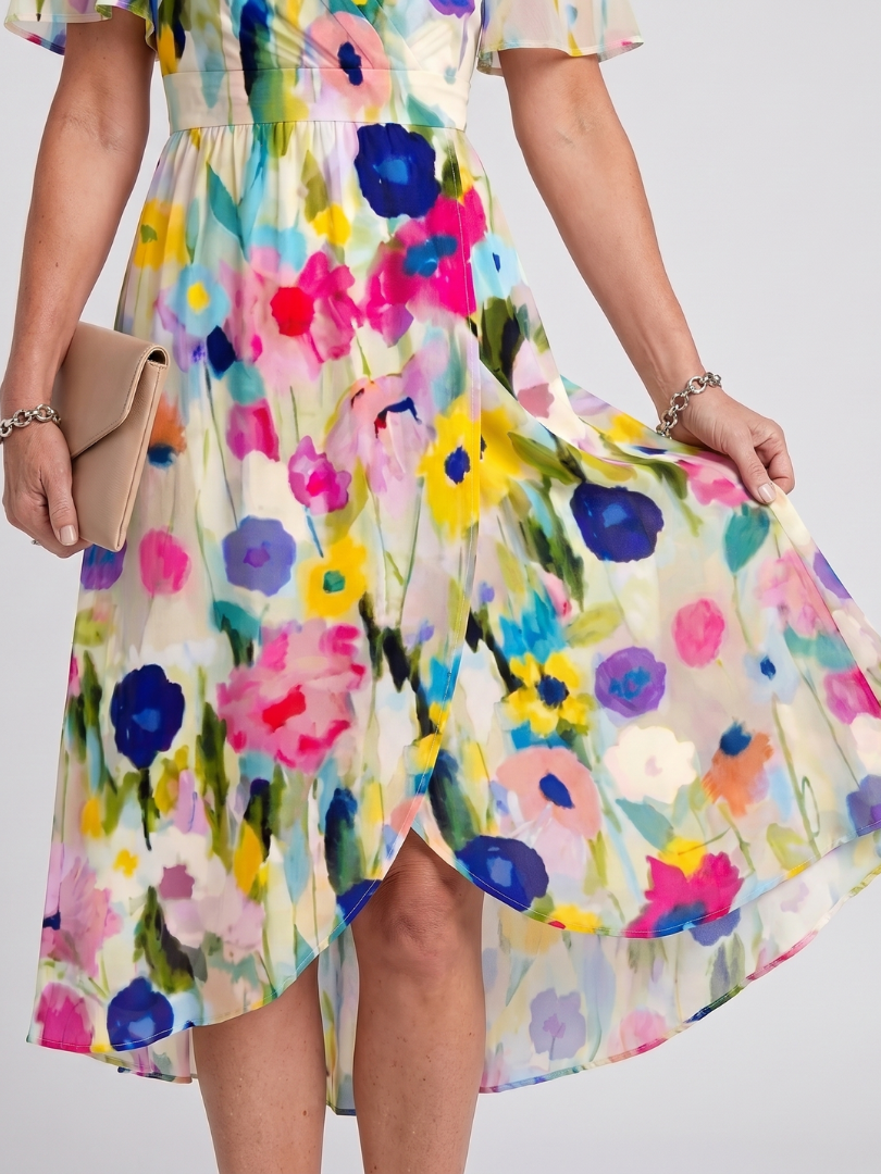 Women’s Floral Midi Dress with Flutter Sleeves and Gathered Waist 8