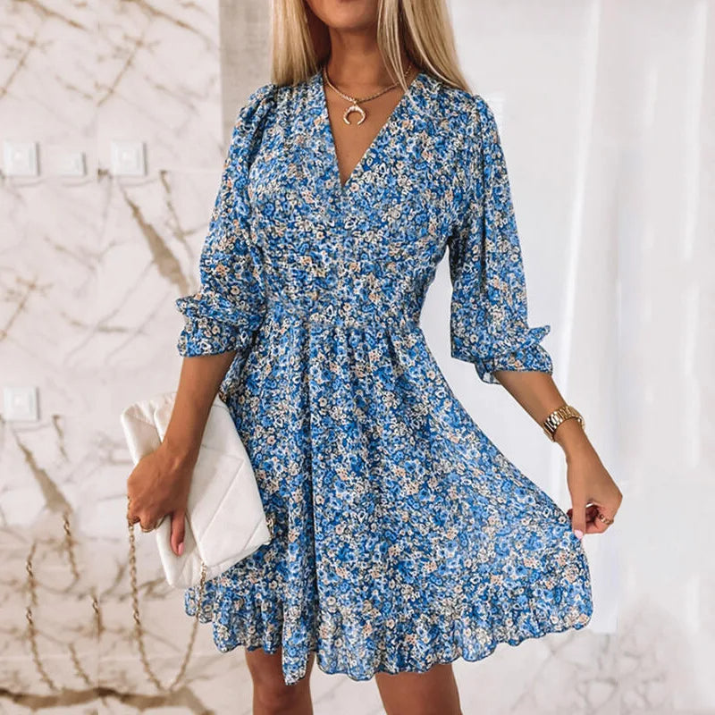 Women’s Floral Mini Dress A-Line V-Neck Summer Style 1