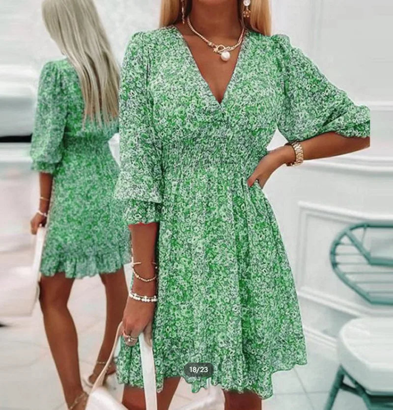 Women’s Floral Mini Dress A-Line V-Neck Summer Style 3