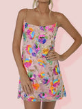 Women’s Floral Mini Dress Backless Design with Chain Straps 0