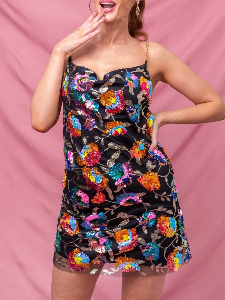 Women’s Floral Mini Dress Backless Design with Chain Straps 8