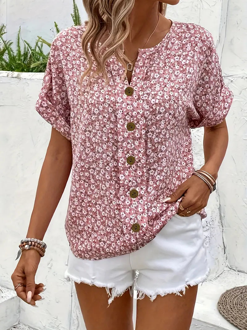 Women’s Floral Print Blouse Elegant Button-Down Design for Summer 2