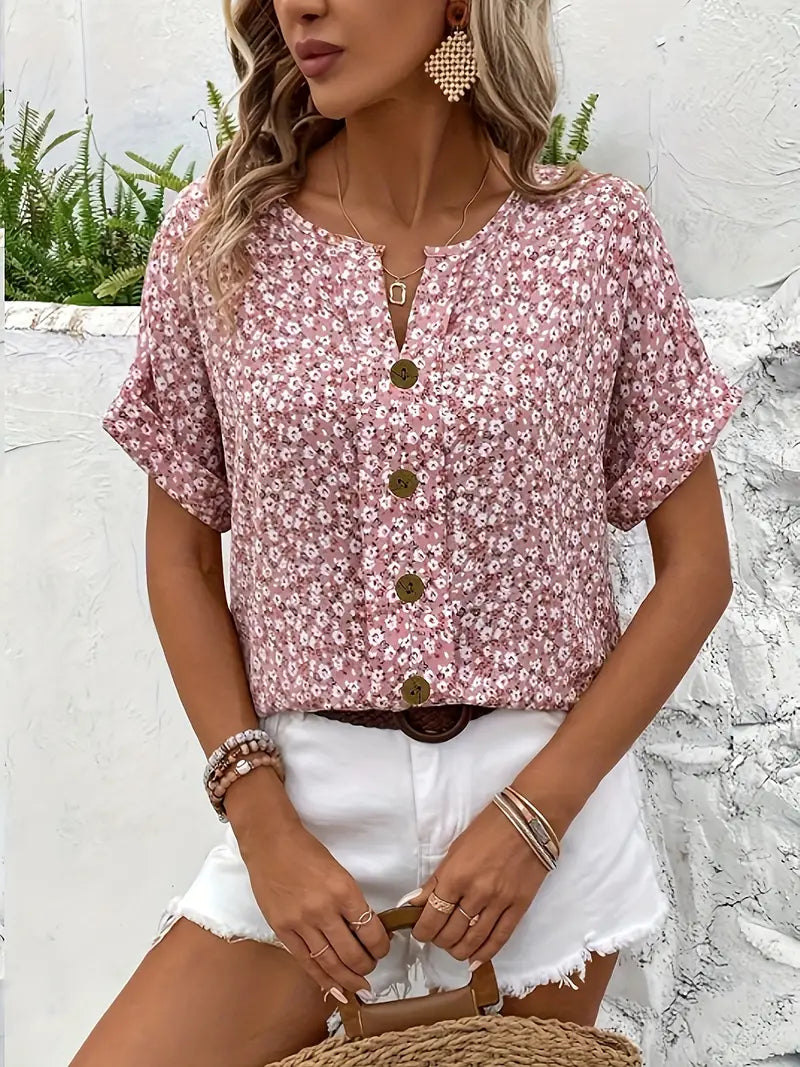 Women’s Floral Print Blouse Elegant Button-Down Design for Summer 4