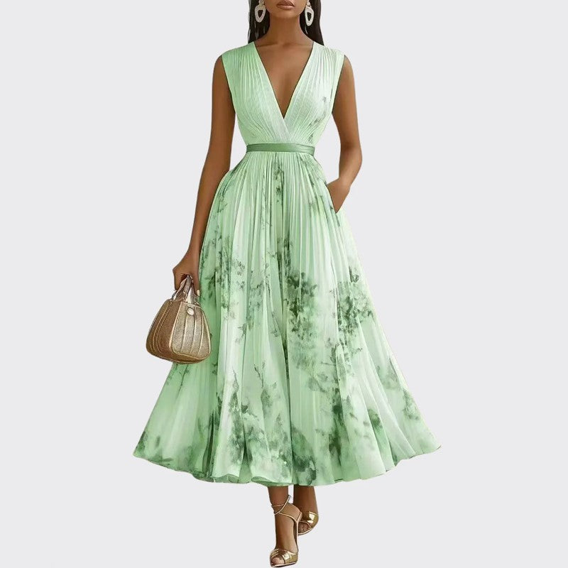 Women’s Floral Print Midi Dress Pleated Design 1