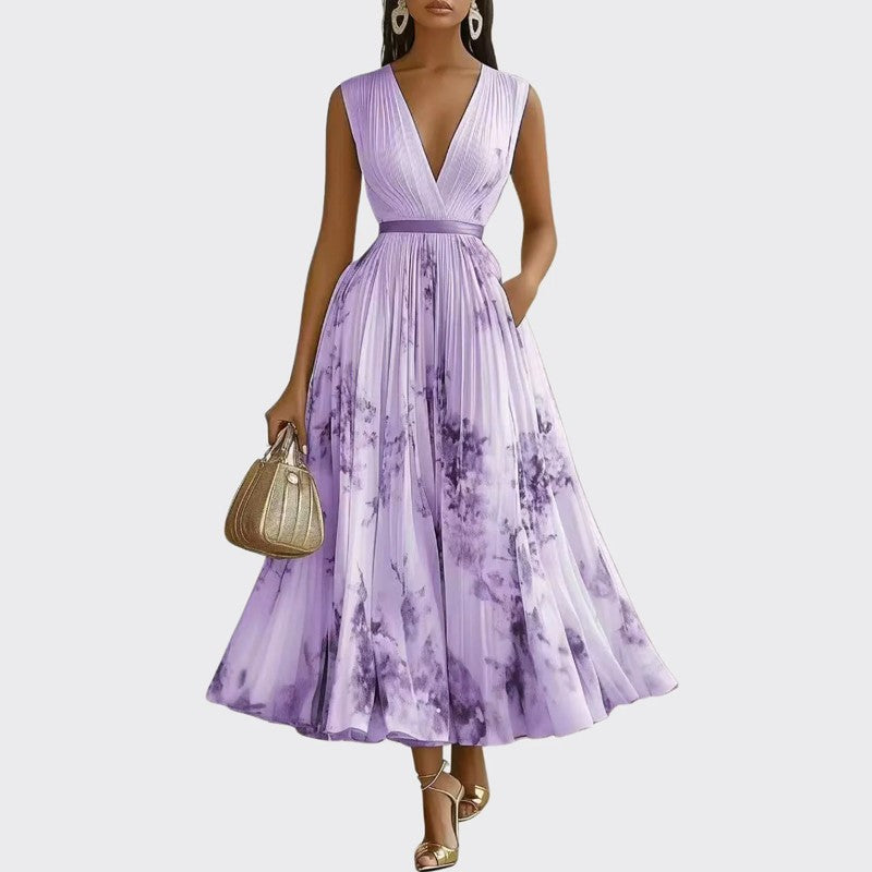 Women’s Floral Print Midi Dress Pleated Design 2
