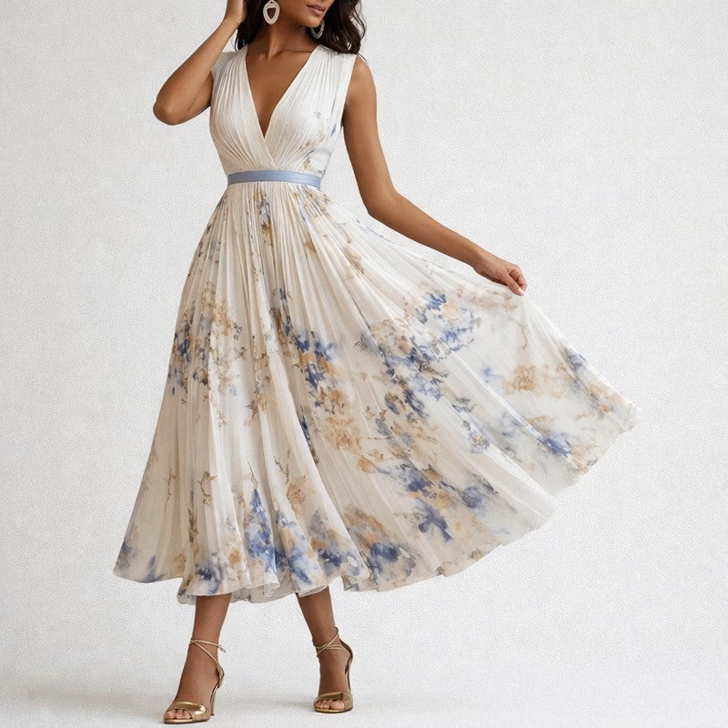 Women’s Floral Print Midi Dress Pleated Design 3